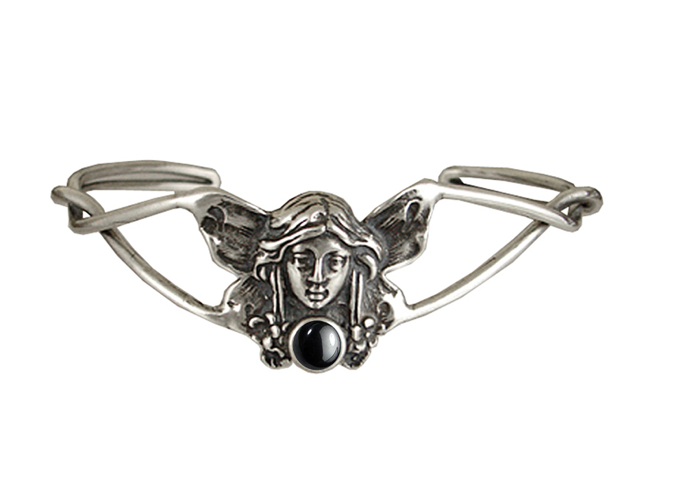 Sterling Silver Victorian Fairy Cuff Bracelet With Hematite